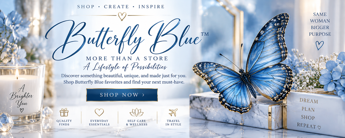 Butterfly Blue elegant blue and gold homepage banner